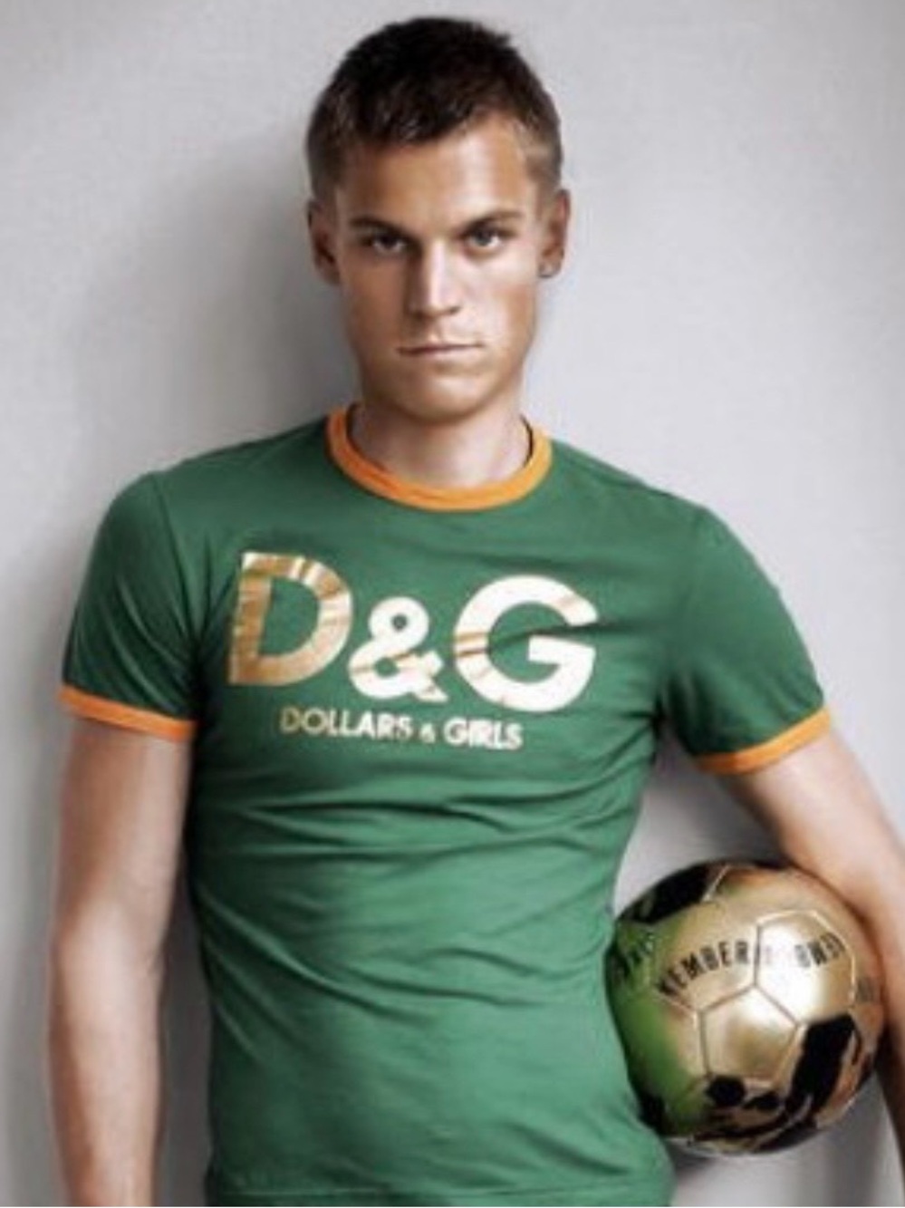 🔥 Vintage Y2K Dolce & Gabbana Dollars & Girls Green Ringer Tee with Gold Logo